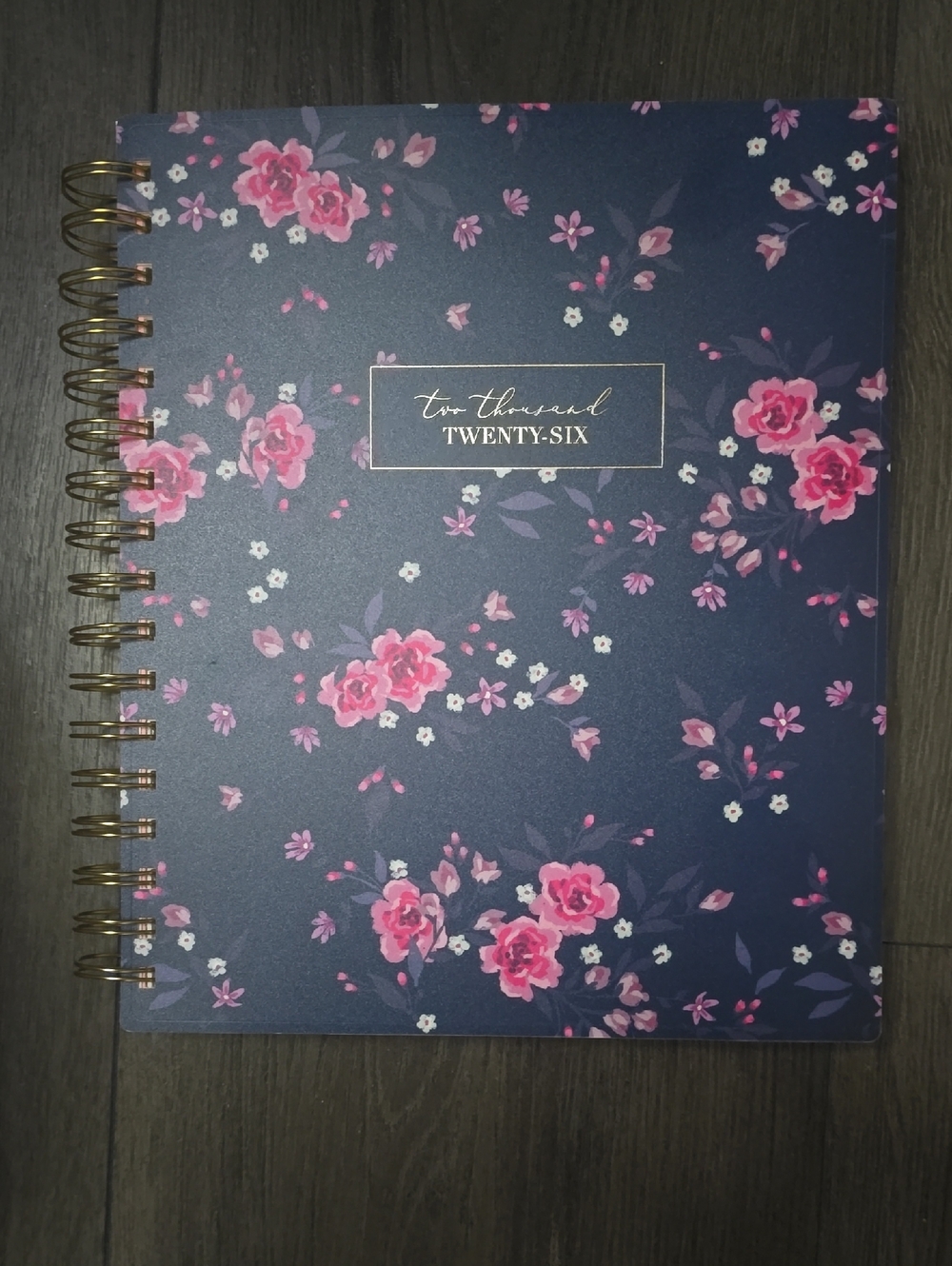 Floral Spiral Planner - Navy with Pink Roses